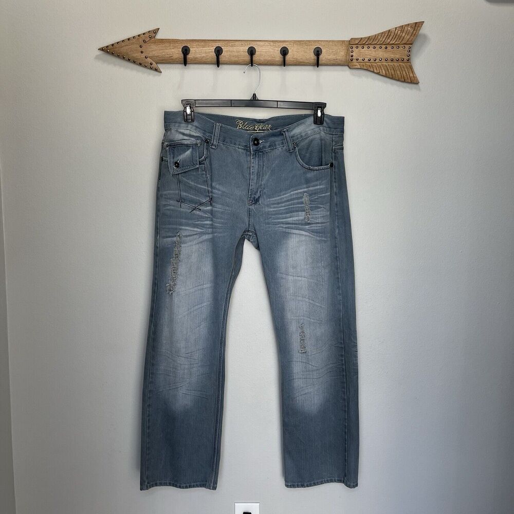 Blue Gear | Distressed Relaxed Baggy Jeans Vintage Y2K 38 x 32 Button Pockets